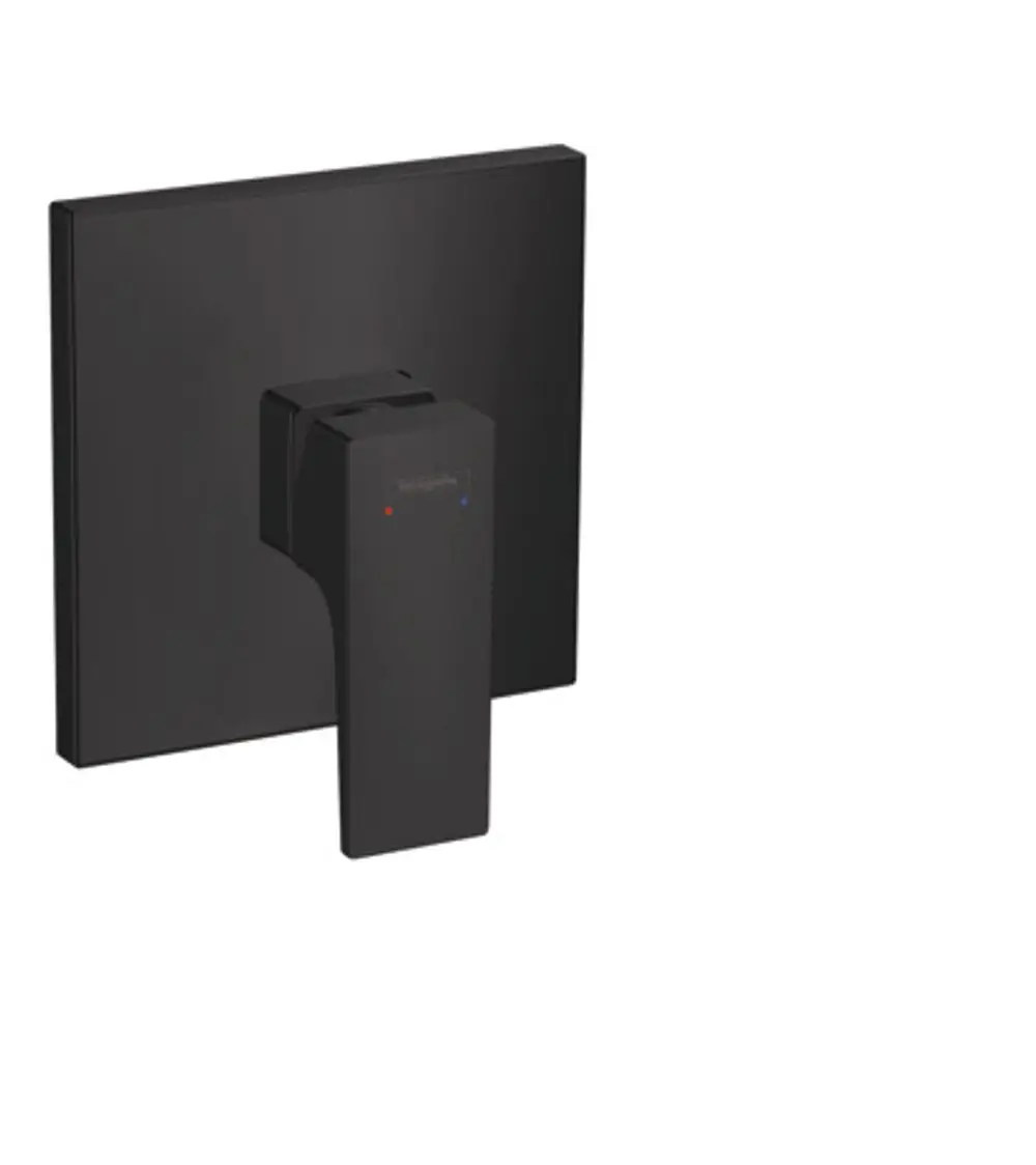Unterputz-Brausemischer in mattschwarz mit Hebelgriff. Produkt von Hansgrohe, geeignet für iBox universal. Minimalistisches Design mit einer quadratischen Wandplatte.